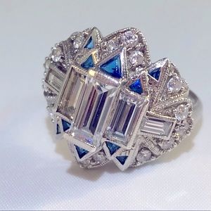 Sterling Art Deco CZ & Enamel Ring
